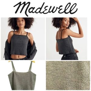 🐞2/70🐞NWT Madewell Rib Spaghetti Strap Knit Cami Crop Top Square Neck Camisole